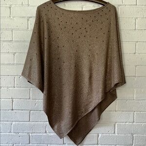 Source Unknown Gold Shimmery Poncho Sweater OS Asymmetrical Hem Sm Bronze Studs